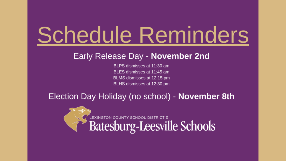 Upcoming Schedule Reminders for Panther Families